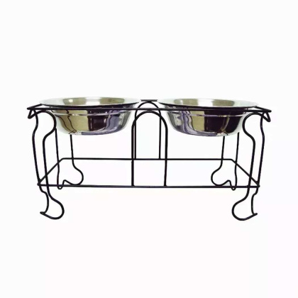 YML Wrought Iron Stand with Double Stainless Steel Feeder Bowls - Large