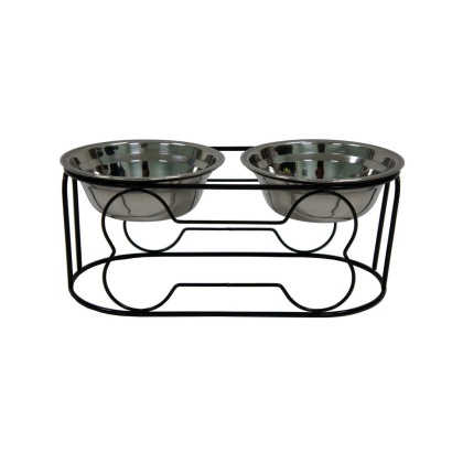 YML Wrought Iron Stand with Double Stainless Steel Feeder Bowls - Small