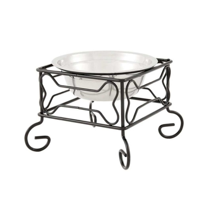 YML Wrought Iron Stand with Single Stainless Steel Feeder Bowl - Small